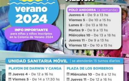 COLONIAS MUNICIPALES DE VERANO: COMIENZAN LAS REVISACIONES MÉDICAS