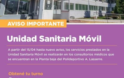 LOS SERVICIOS DE LA UNIDAD SANITARIA MÓVIL ESTÁN DISPONIBLES EN LOS CONSULTORIOS DEL POLIDEPORTIVO MUNICIPAL
