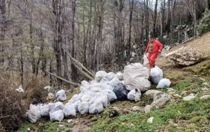 Trabajan en la limpieza de un sector aledaño al relleno sanitario de Ushuaia